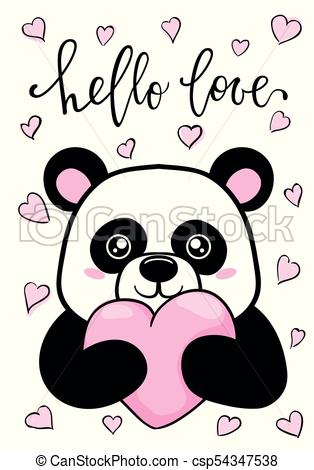314x470 Hello Love Hand Drawn Creative Calligraphy And Brush Pen - Cute Panda Love Drawing