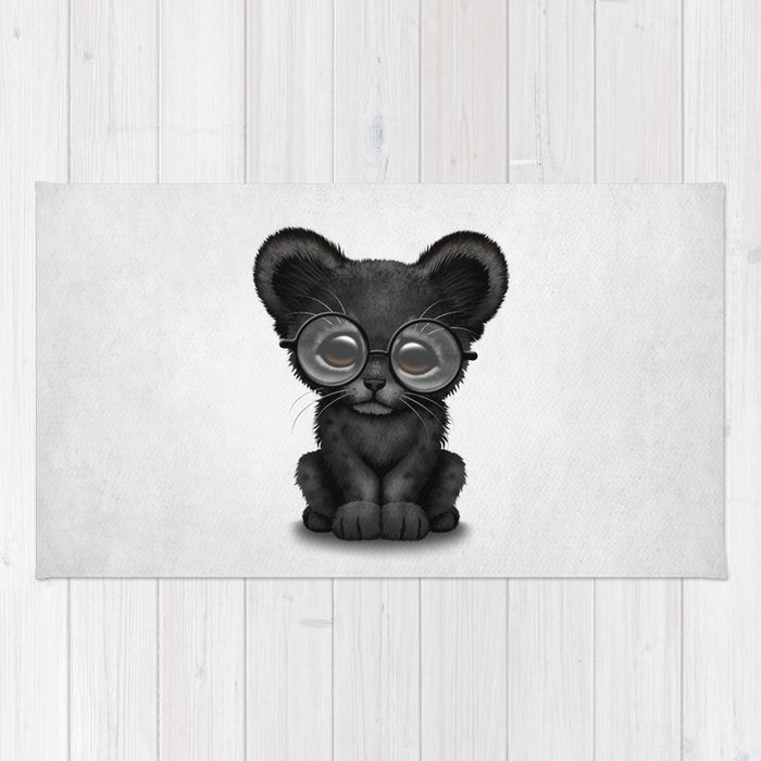 700x700 Cute Baby Black Panther Cub Wearing Glasses Rug - Cute Panther Drawing