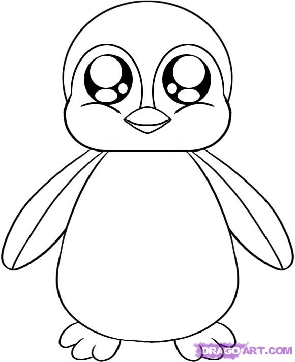 580x712 How To Draw A Baby Penguin, Step - Cute Penguin Drawing