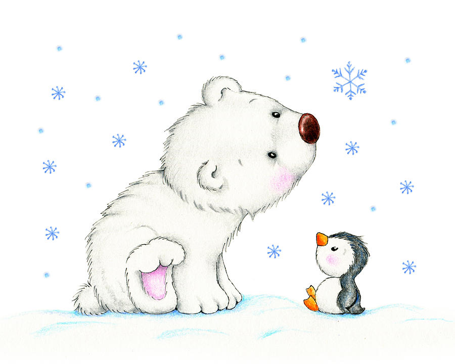 900x720 Polar Bear And Penguin Drawing - Cute Penguin Drawing