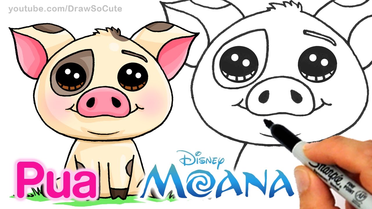 1280x720 How To Draw Moana Pua Pig Step - Cute Pig Drawing