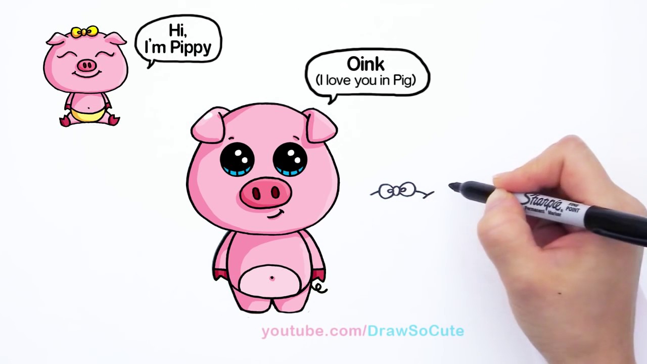 1280x720 How To Draw A Cartoon Pig Cute And Easy Step - Cute Pig Drawing
