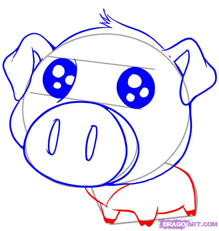 714x755 How To Draw A Cute Pig, Step - Cute Pig Drawing