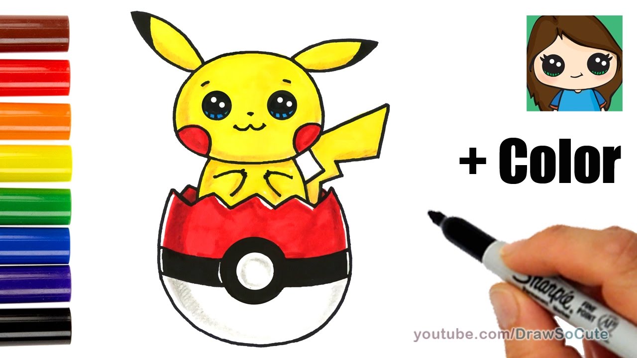 1280x720 How To Draw Pikachu In Pokeball Easter Egg With Coloring - Cute Pikachu Drawing