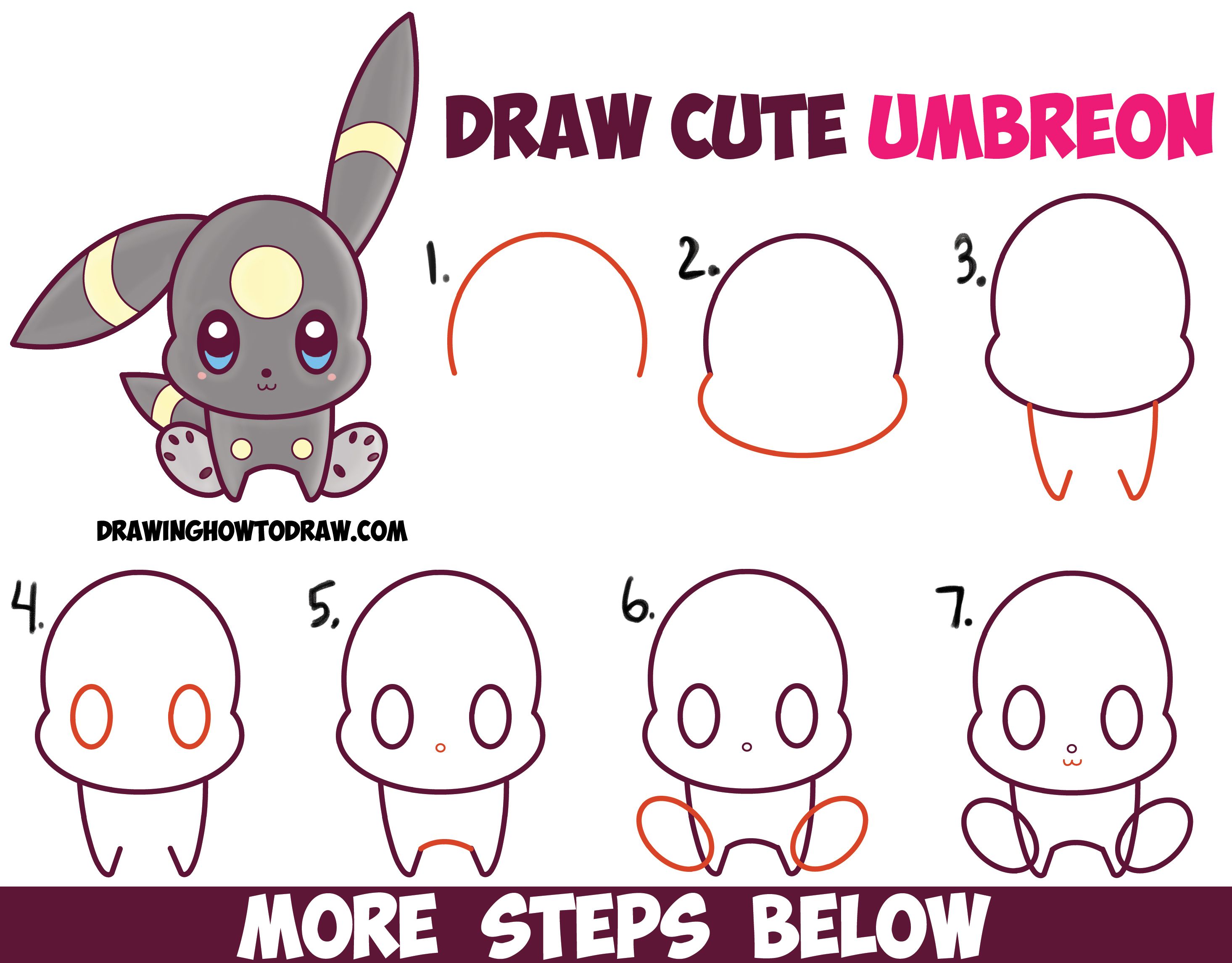 2931x2292 How To Draw Cute Kawaii Chibi Umbreon From Pokemon Easy Step - Cute Pokemon Drawings