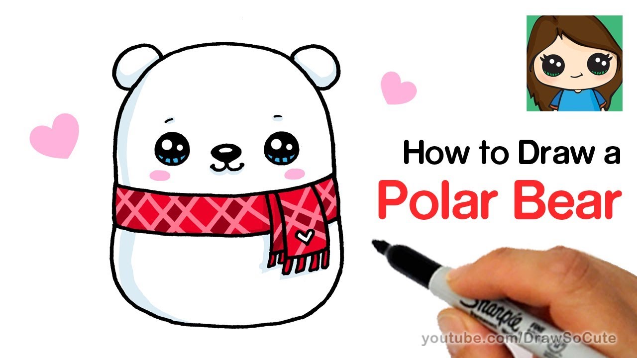 1280x720 How To Draw A Holiday Polar Bear Easy Squishmallows - Cute Polar Bear Drawing