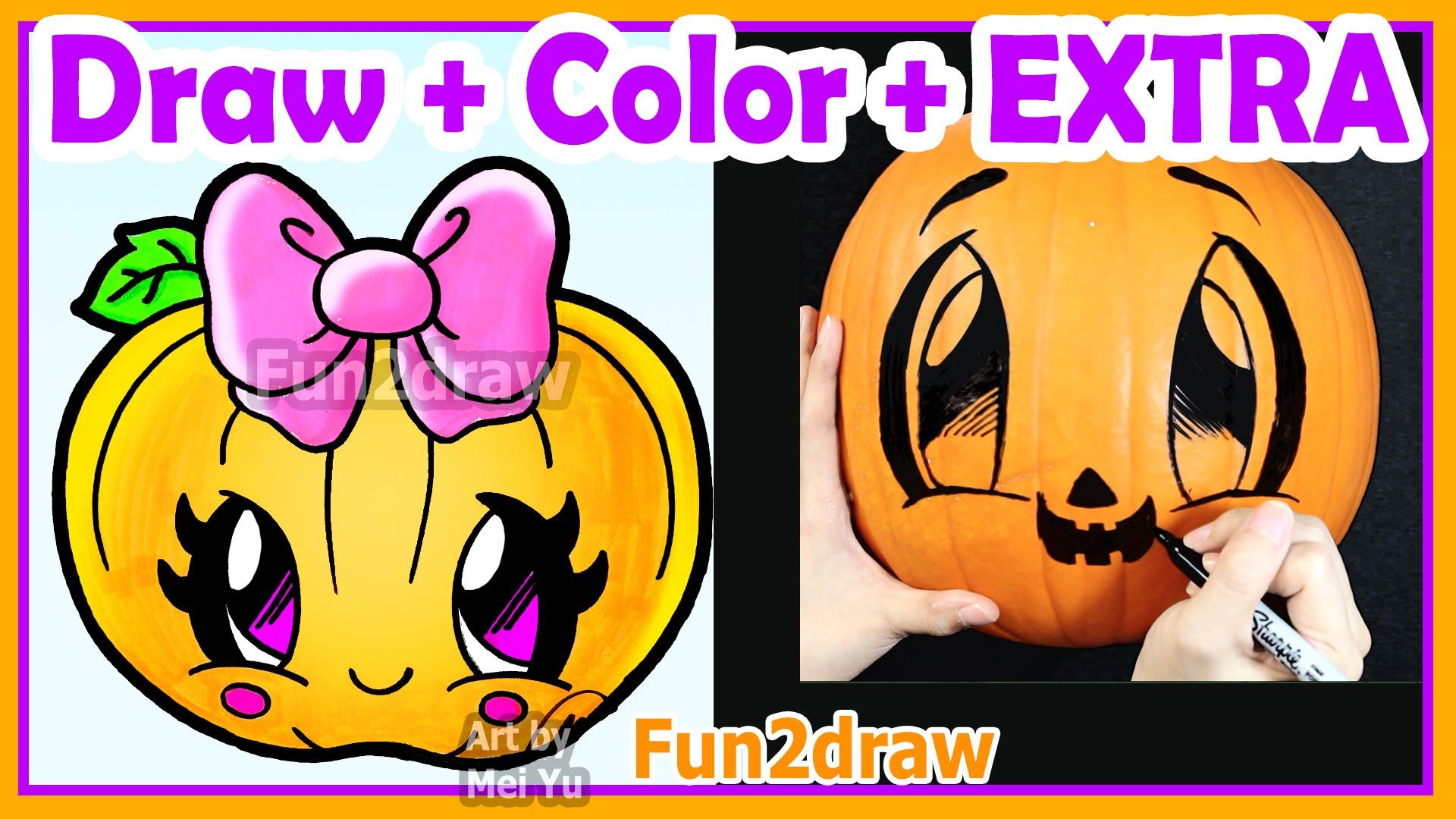 1920x1080 how to draw and color cute pumpkin halloween + real pumpkin - Cute Pumpkin Drawing