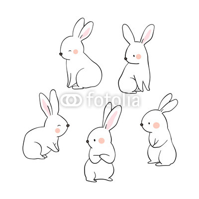 400x400 Vector Illustration Character Design Collection Outline Of Cute - Cute Rabbit Drawing