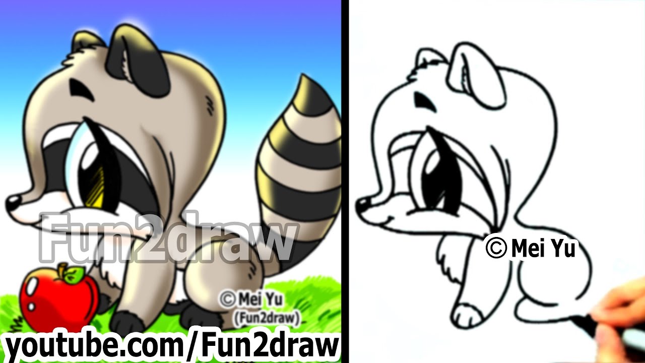 1280x720 How To Draw Cartoon Characters - Cute Raccoon Drawing