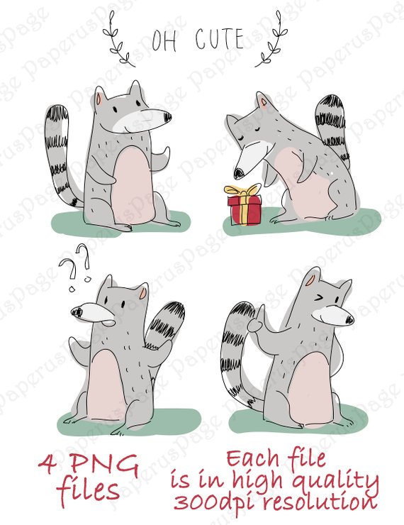 570x740 Raccoon Cute Critters Cute Raccoons Drawn Animals Etsy - Cute Raccoon Drawing