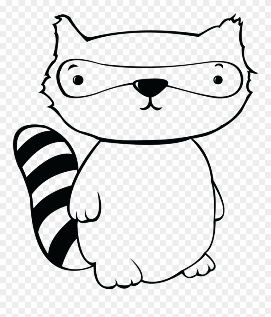 880x1030 racoon clipart black and white - Cute Raccoon Drawing