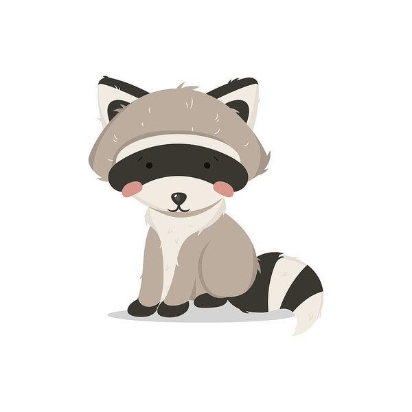 600x600 vector illustration, raccoon sitting litlle and cute raccoon art - Cute Raccoon Drawing