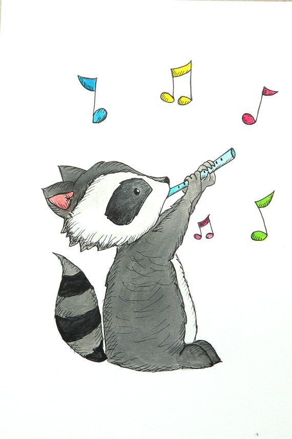 570x855 Cute Drawing Of Raccoon With Magic Flute Cute Music Drawings - Cute Raccoon Drawing