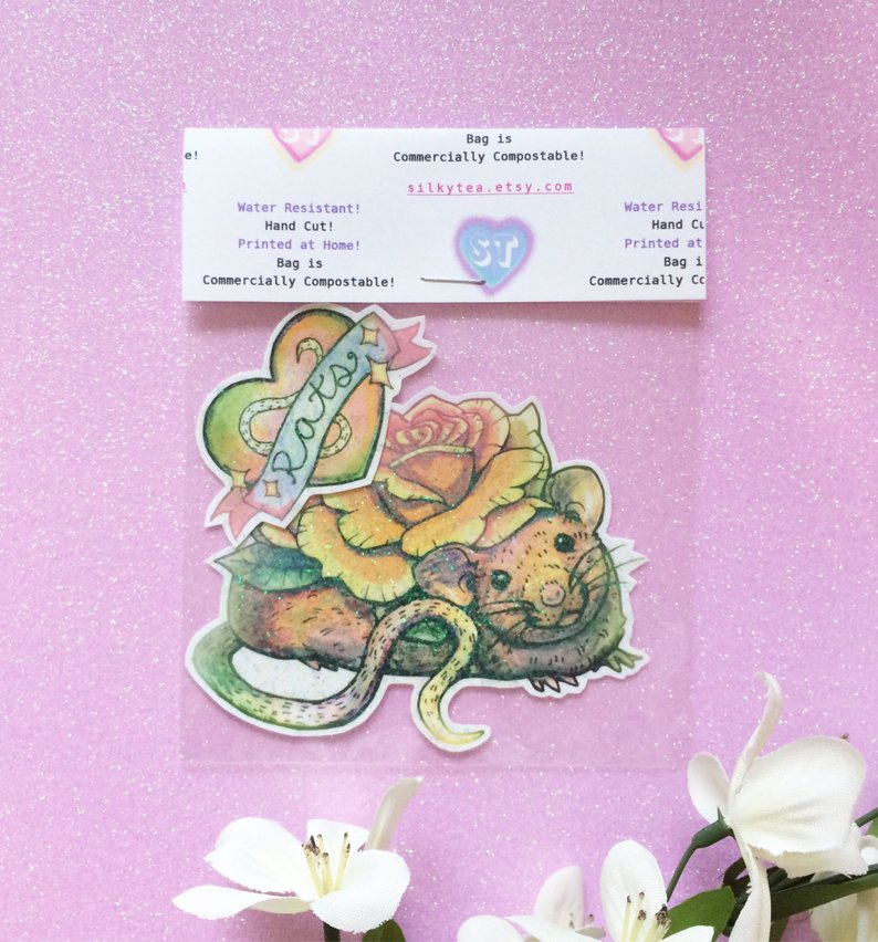 794x852 sparkle rat sticker pack glittery stickers rat love flower etsy - Cute Rat Drawing