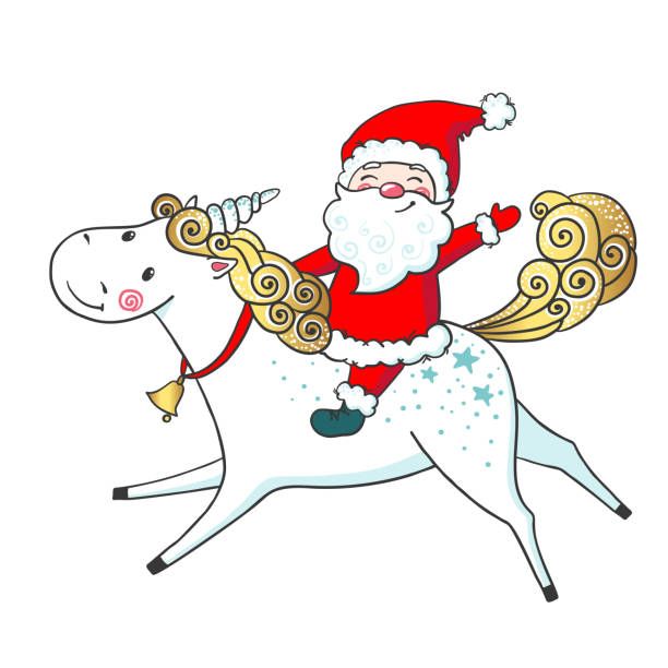 612x612 Hand Drawn Cute Unicorn And Santa Claus Vector Art Illustration - Cute Santa Claus Drawing