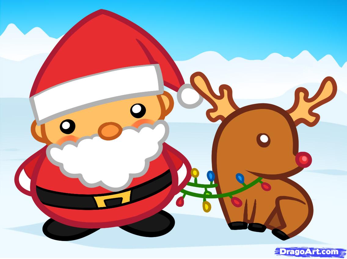 1136x848 How To Draw Santa And Rudolph, Santa And Rudolph, Step - Cute Santa Claus Drawing