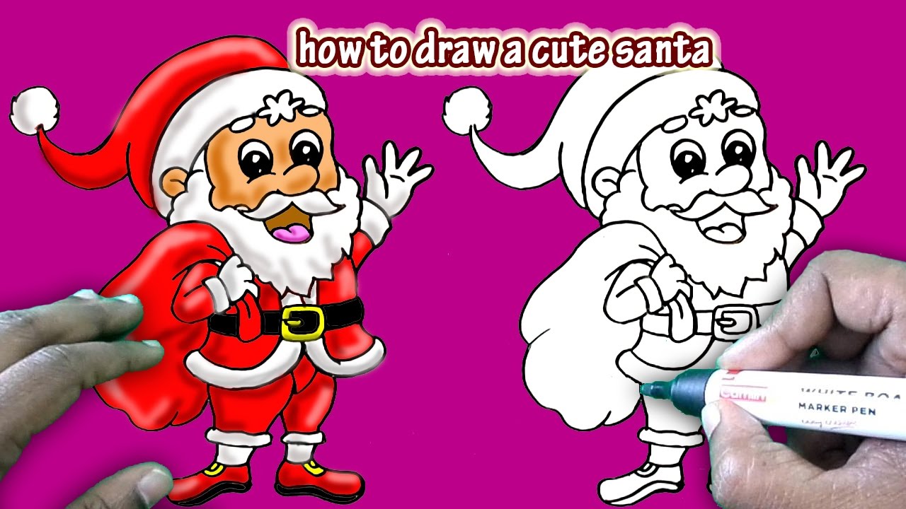 1280x720 How To Draw A Cute Santa Claus Simple Drawing Tutorial - Cute Santa Claus Drawing