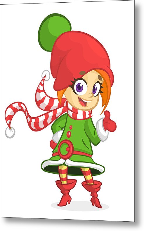 493x789 cute santa helper girl shows on a white blank banner cartoon - Cute Santa Drawing