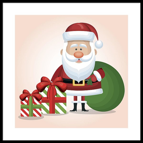 600x600 Cute Santa Claus Two Gift And Bag Graphic Isolated Framed Print - Cute Santa Drawing