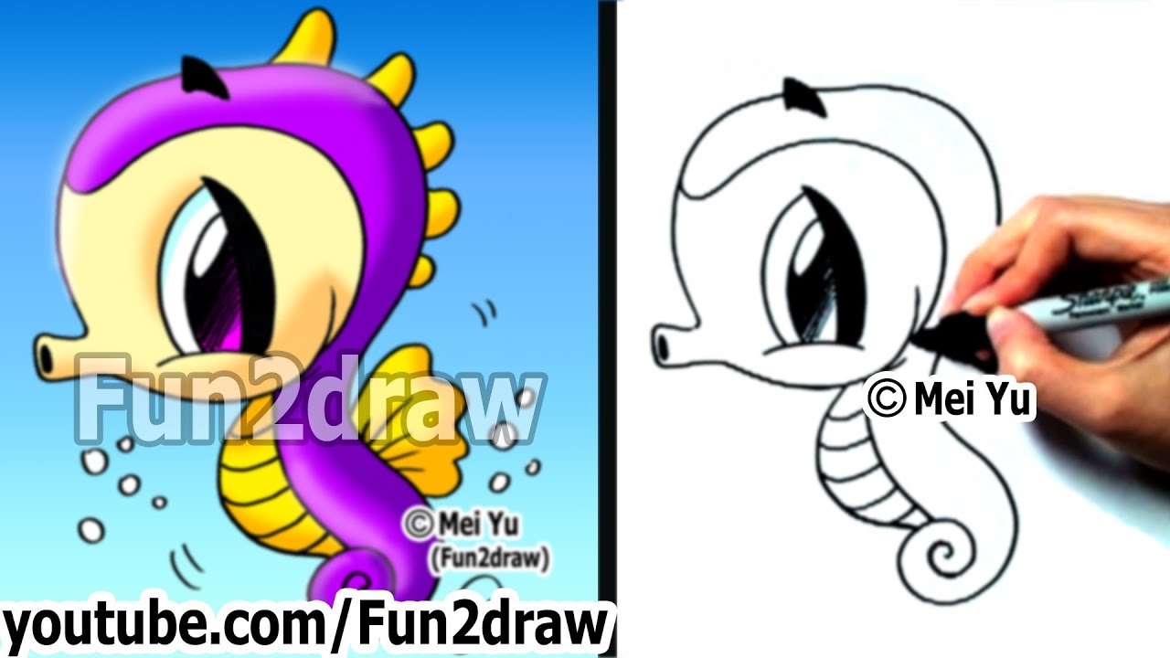 1280x720 How To Draw A Cartoon Seahorse In Min - Cute Seahorse Drawing