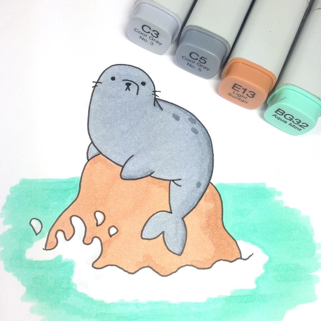 1080x1080 On Instagram Is A Kawaii Seal For You - Cute Seal Drawing