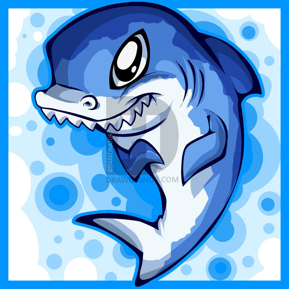 1000x1000 How To Draw A Cute Shark, Step - Cute Shark Drawing