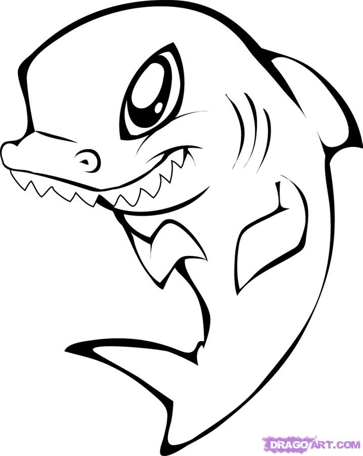 718x900 How To Draw A Cute Shark, Step - Cute Shark Drawing