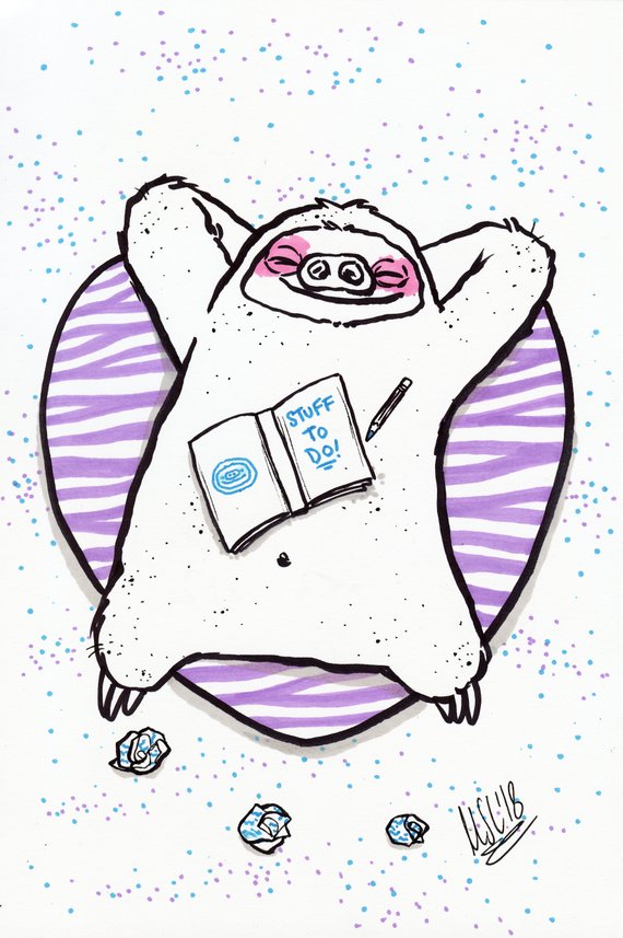 570x857 Slothypops Stuff To Do Sloth Original Artwork Cute Tattooed Etsy - Cute Sloth Drawing