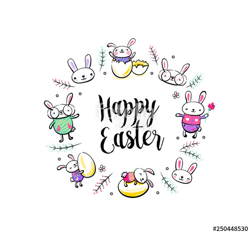 500x465 happy easter greeting card, poster with cute smiling surprise - Cute Smile Drawing