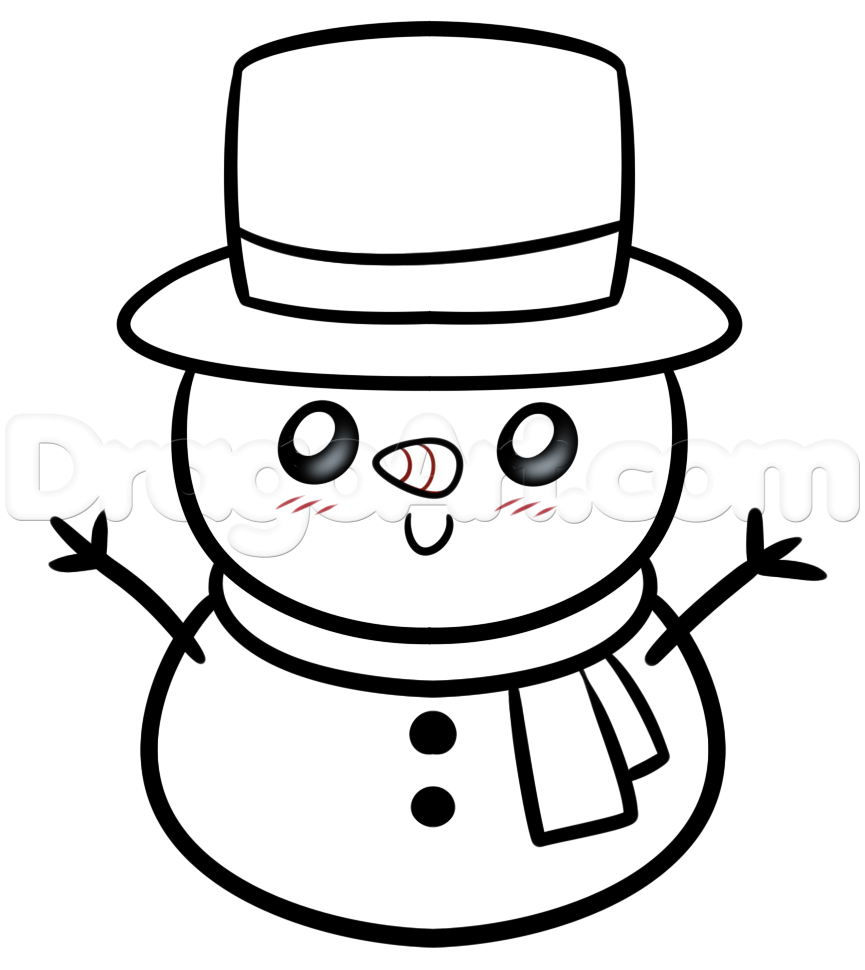 865x970 drawing a kawaii frosty the snowman, step - Cute Snowman Drawing