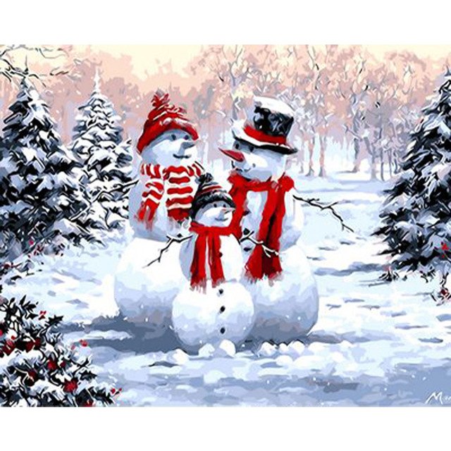 640x640 Frameless Picture On Wall Canvas Painting Cute Snowman Drawing - Cute Snowman Drawing