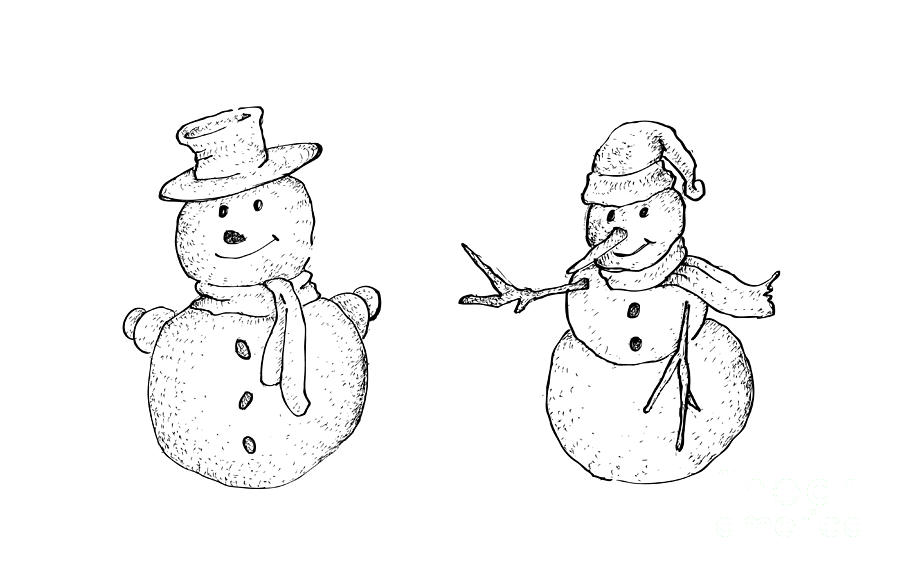 900x572 Hand Drawn Of Two Cute Snowman On White Background Drawing - Cute Snowman Drawing