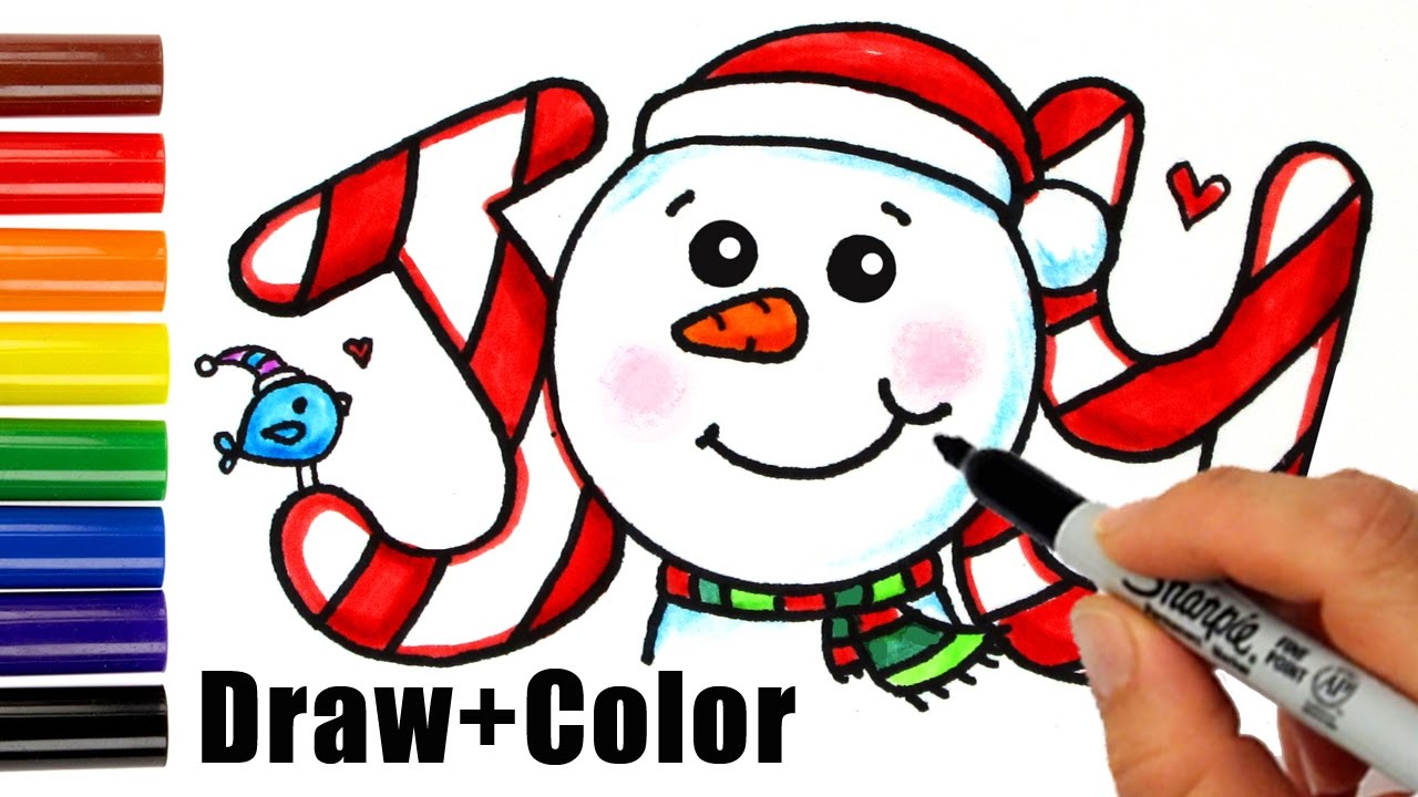 1280x720 How To Draw + Color Snowman Joy In Bubbble Letters Step - Cute Snowman Drawing
