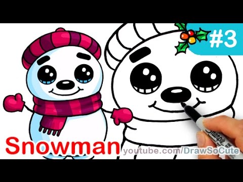 480x360 How To Draw Snowman Cute Step - Cute Snowman Drawing