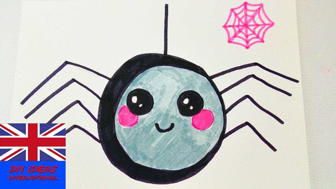 1280x720 How To Draw A Kawaii Spider For Halloween Cute Spider As - Cute Spider Drawing