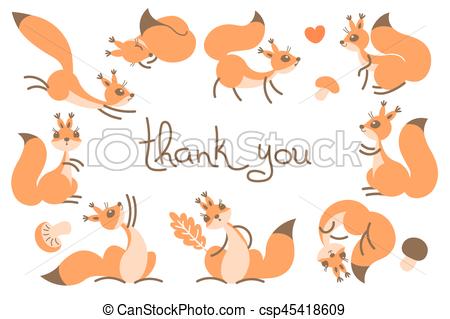 450x319 Thank You Card With Cute Squirrels Illustration Vector Clipart - Cute Squirrel Drawing