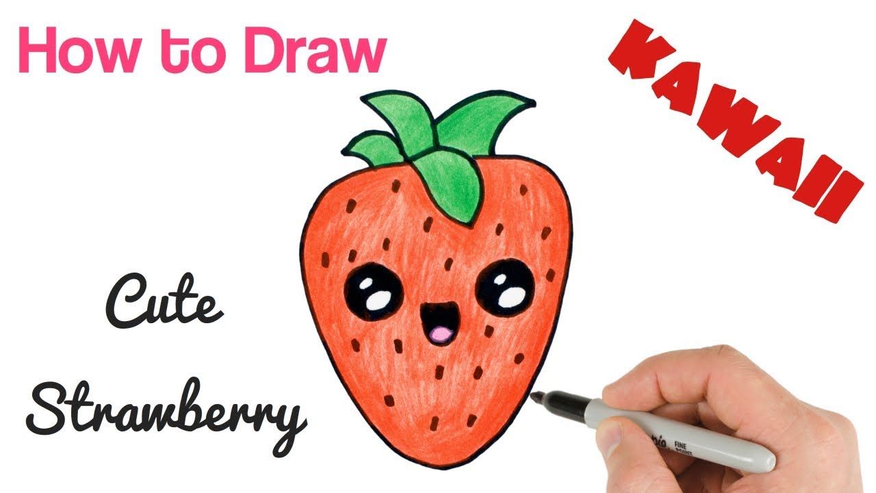 1280x720 How To Draw Strawberry For Kids Kawaii Food Drawings Food - Cute Strawberry Drawing