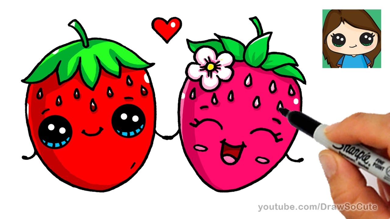 1280x720 How To Draw A Strawberry Easy - Cute Strawberry Drawing