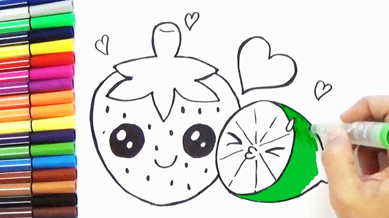 1280x720 How To Draw Cute Strawberry And Lemon - Cute Strawberry Drawing