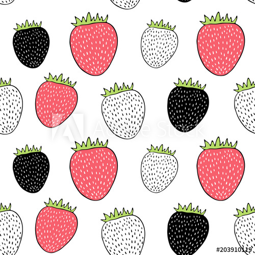 500x500 vector seamless pattern with strawberries scandinavian motives - Cute Strawberry Drawing