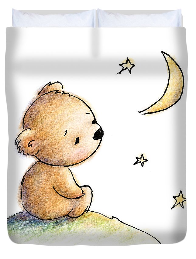 645x853 Drawing Of Cute Teddy Bear Watching The Star Duvet Cover For Sale - Cute Teddy Bear Drawing
