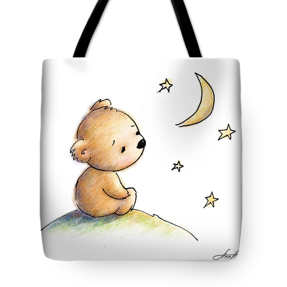 1000x1000 Drawing Of Cute Teddy Bear Watching The Star Tote Bag For Sale - Cute Teddy Bear Drawing