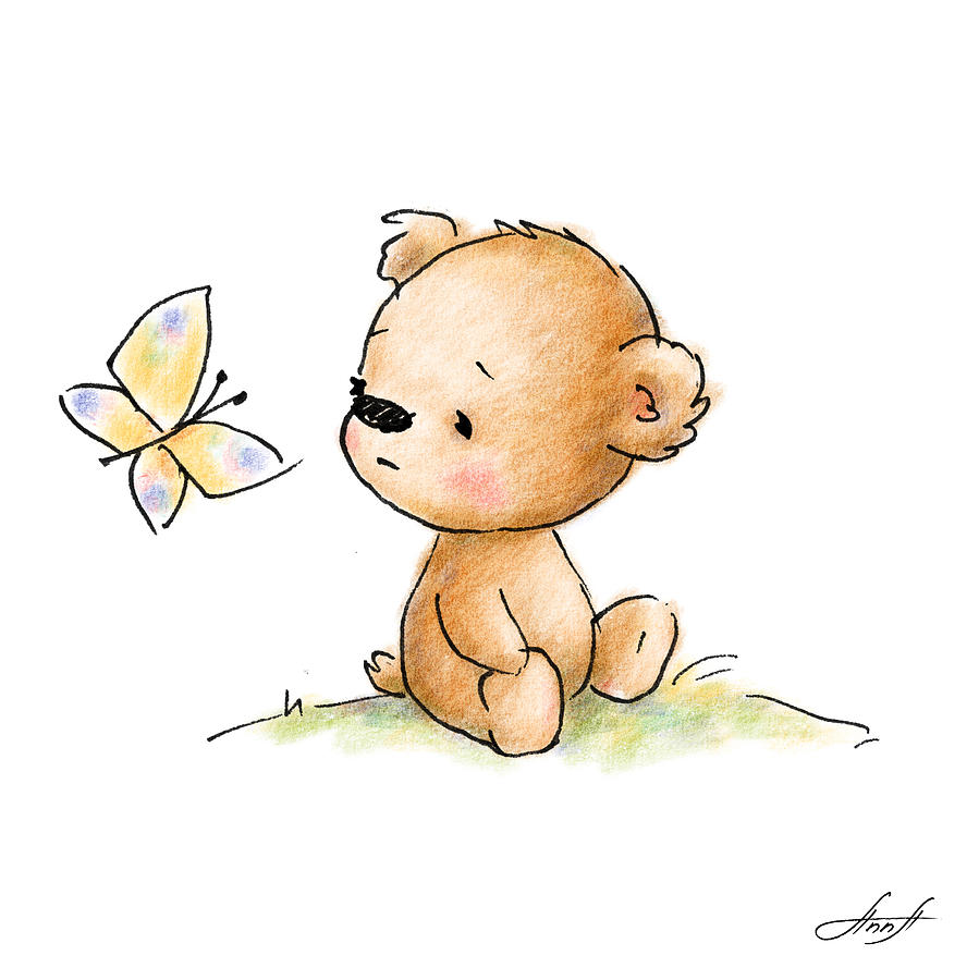 899x900 Drawing Of Cute Teddy Bear With Butterfly Digital Art - Cute Teddy Bear Drawing