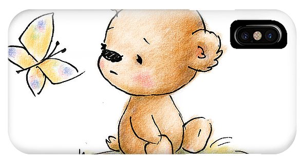 592x316 Drawing Of Cute Teddy Bear With Butterfly Iphone X Case For Sale - Cute Teddy Bear Drawing