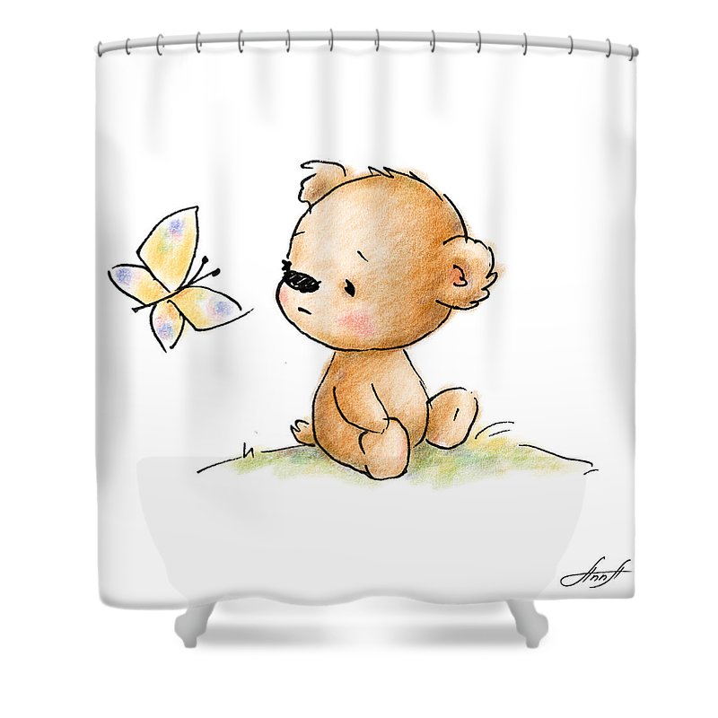 800x800 Drawing Of Cute Teddy Bear With Butterfly Shower Curtain For Sale - Cute Teddy Bear Drawing