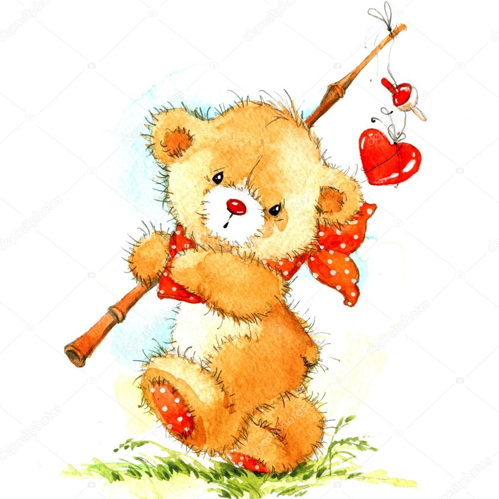 1024x1024 Cute Teddy Bear Drawing Valentine Day Background For Card - Cute Teddy Bear Drawing