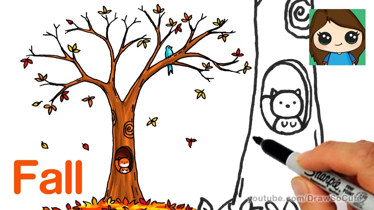 1280x720 How To Draw A Fall Tree Easy - Cute Tree Drawing