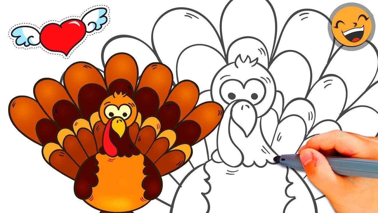 1280x720 How To Draw A Thanksgiving Turkey Easy - Cute Turkey Drawing
