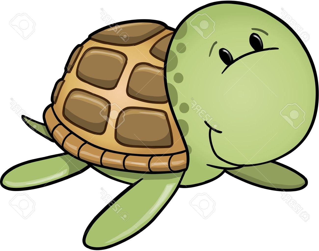 1300x1025 Unique Cute Happy Sea Turtle Vector Illustration Drawing - Cute Turtle Drawing