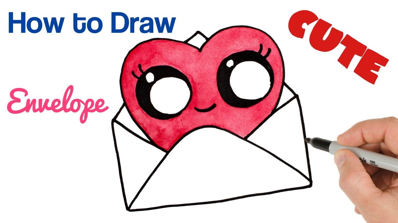 1280x720 how to draw cute envelope heart watercolor valentine's day - Cute Valentines Drawings